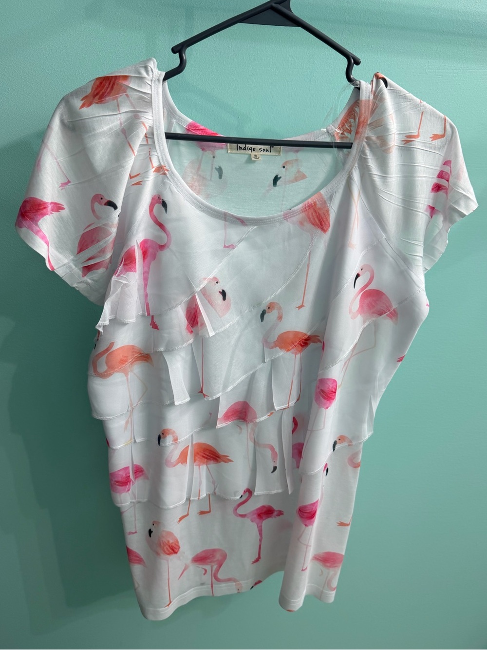 indigo soul Flamingo Ruffle Top